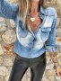 Ежедневна дамска дънкова риза с дълги ръкави от изтъркан деним, снимка 5