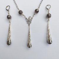 Разкошни обици с камъни Хематит и богати орнаменти в цвят сребро, снимка 6 - Обеци - 41565971