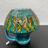 Западногерманска керамична ваза с емайл. №5233, снимка 9 - Антикварни и старинни предмети - 44823346