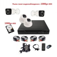 1000gb HDD + Dvr + камери 3мр 720р + кабели - Пълен пакет видеонаблюдение, снимка 1 - HD камери - 41466890