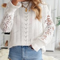 Дамски пуловер с дълъг ръкав с изрязани венчелистчета, 2цвята - 023, снимка 1 - Блузи с дълъг ръкав и пуловери - 39343278