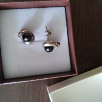 Сребърни обеци с черни перли , снимка 2 - Обеци - 42374215