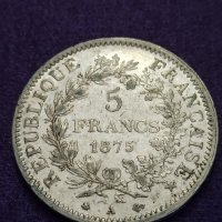  5 франка 1875 година сребро, снимка 1 - Нумизматика и бонистика - 41490976