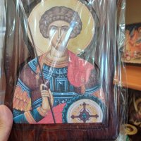 Автентична Луксозна икона на Свети Георги - -основа ДЪРВО , изображение - НА ПЛАТНО,ръчна изработка, снимка 2 - Икони - 41747556
