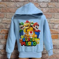 Нов детски суичър с дигитален печат Super Mario (Супер Марио) в светлосин цвят, снимка 6 - Детски анцузи и суичери - 42740614
