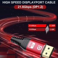 4K DisplayPort кабел 2 метра, DP 1.2 [4K@60Hz, 2K@165Hz, 2K@144Hz], позлатен найлонов плетен, съвмес, снимка 2 - Кабели и адаптери - 39259788