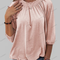 Едноцветна свободна дамска тениска с кръгло деколте и 3/4 ръкави, 8цвята , снимка 13 - Тениски - 44527835