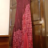 Дълга червена сатенена индийска рокля с дантела, снимка 5 - Рокли - 34484585
