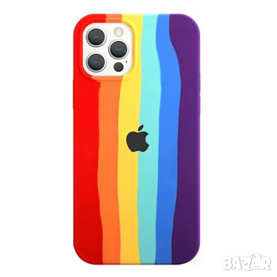 Силиконов калъф гръб кейс Silicone Case за Apple - iPhone 11 (6.1), Многоцветен, Червена дъга, снимка 1