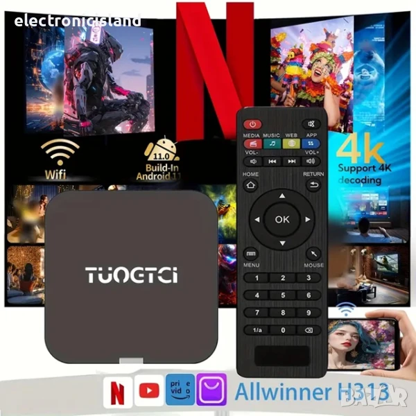 Супер Мини ТВ бокс TUOGTCI (Tanix) TX1, 1GB/8GB, Allwiner 313, 4K@60Hz, HDR10+, Dolby Vision, USB2.0, снимка 1