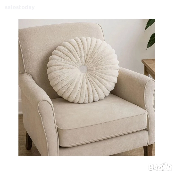 Декоративна възглавница, бяла, Ø35cm, снимка 1