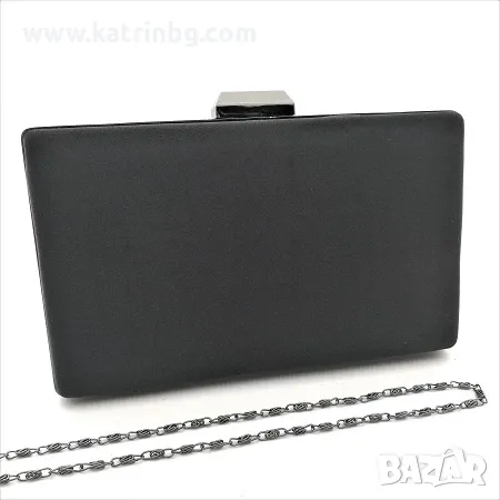 Клъч тип плик, официална дамска чанта черна, твърда със ситен брокат, снимка 1