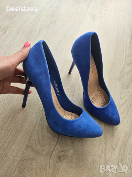 Сини обувки на висок ток , снимка 1