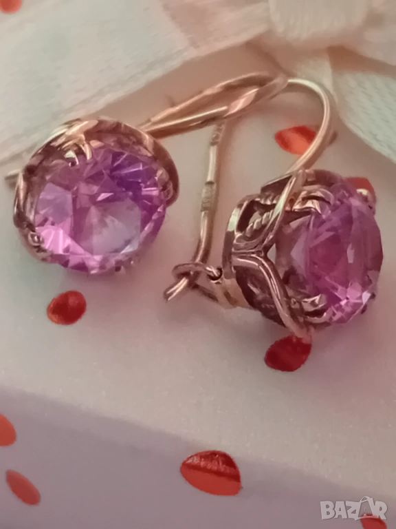 Антикварни  руски златни ажурени обеци с Александрит синтетичен, снимка 1