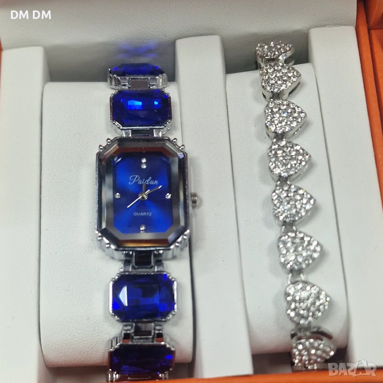 💙часовник + гривна със сърца Sapphire Silver Watch Set, снимка 1