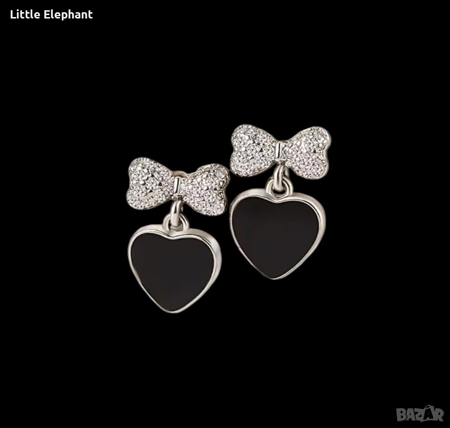 Preorder Сребърни висящи обеци,hearted,сърца и пандели,black,колекция"Famous"/нови, снимка 1