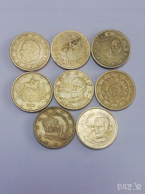 лот 8 монети 50 евро-цента различни държави, снимка 1