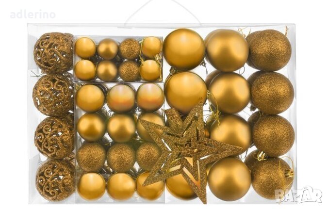 Коледни топки комплект, 100 бр и златна звезда, топки за елха, Коледна декорация, златисти, снимка 1