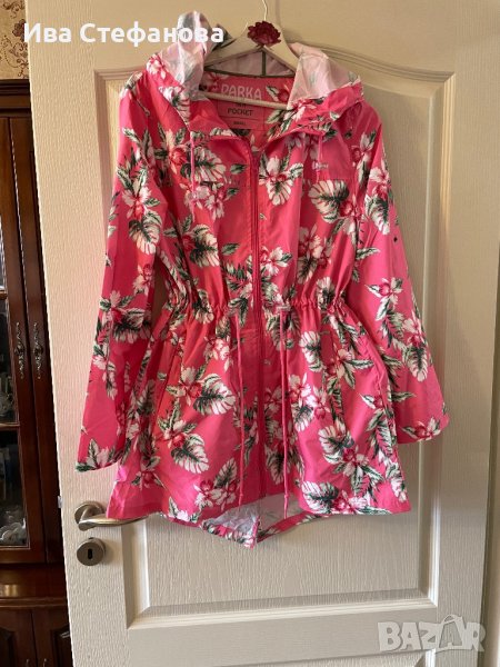 Страхотно ново розово лятно яке ветровка с качулка флорален принт цветя , снимка 1