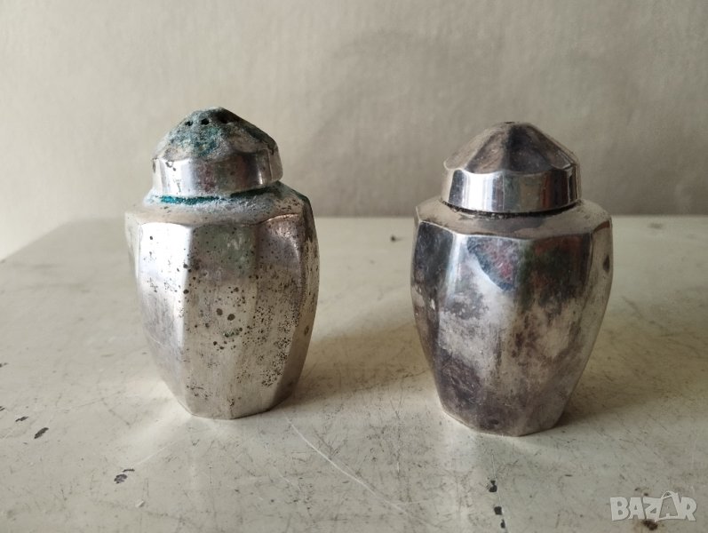 посребрени метални солници арт деко-комплект, снимка 1