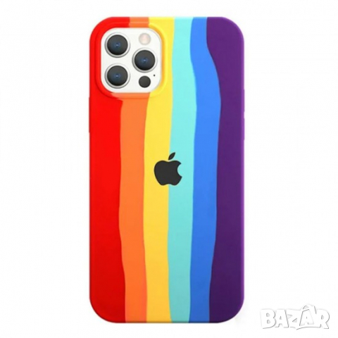 Силиконов калъф гръб кейс Silicone Case за Apple - iPhone 11 (6.1), Многоцветен, Червена дъга, снимка 1