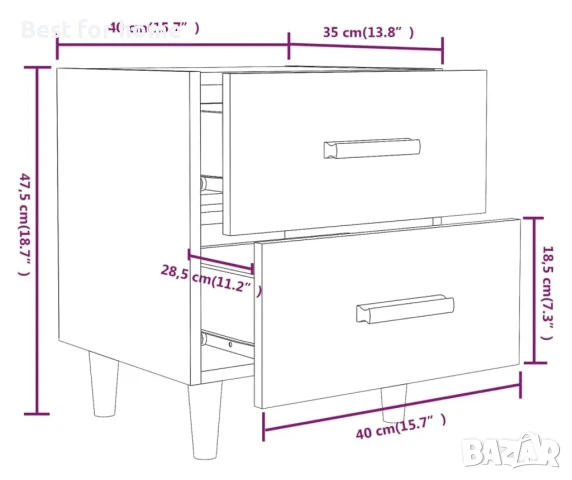 Нощно шкафче, опушен дъб, 40x35x47,5 см, снимка 4 - Скринове - 51166787