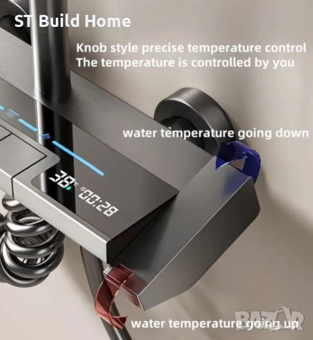 Луксозна Душова Система „Пиано Клавиш“ с LED Амбиентна Лента и Дигитален Термометър, снимка 5 - Душове - 51487547