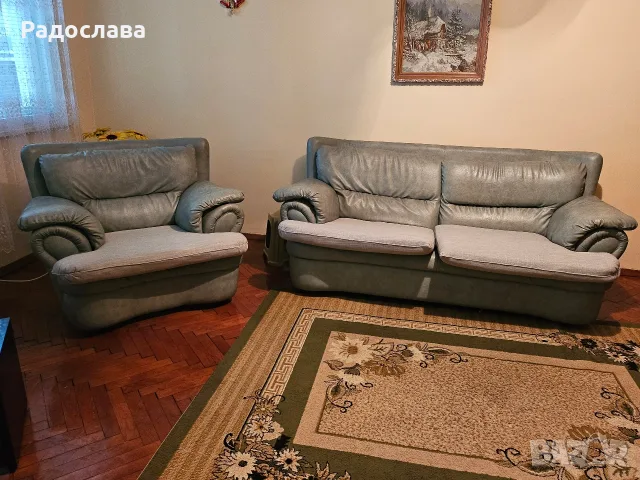 КОЖЕН ДИВАН С ФОТЬОЙЛ
