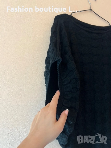 Черен дамски пуловер с широки ръкави тип прилеп 🖤, снимка 2 - Блузи с дълъг ръкав и пуловери - 52944041