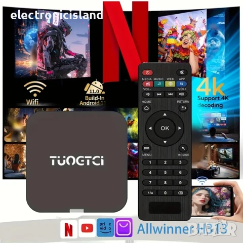 Супер Мини ТВ бокс TUOGTCI (Tanix) TX1, 1GB/8GB, Allwiner 313, 4K@60Hz, HDR10+, Dolby Vision, USB2.0