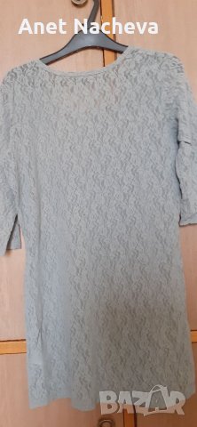 Комплект сива Дантела рокля-туника и блуза бежова с дълъг ръкав, плюшена, снимка 4 - Рокли - 33959690