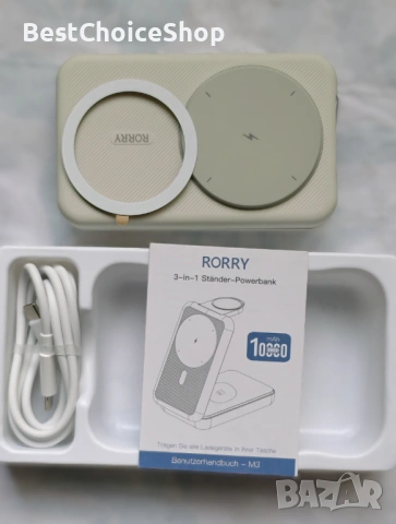 RORRY 10000mAh магнитна външна батерия, безжична зарядна станция, снимка 6 - Външни батерии - 53399264