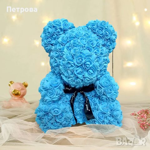 Мече от рози/синьо мече от рози/мече от рози в луксозна кутия с панделка , снимка 5 - Декорация за дома - 44341418