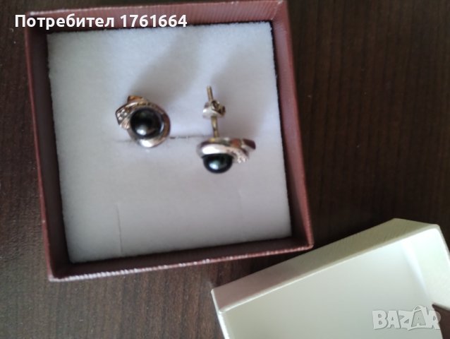 Сребърни обеци с черни перли , снимка 2 - Обеци - 42374215