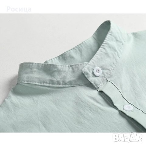 Мъжка риза къс ръкав в светло синьо лен нова, снимка 2 - Ризи - 41749086