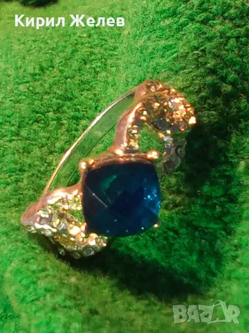 КРАСИВ ПОСРЕБРЕН МЕДЕН ПРЪСТЕН с ФАСЕТИРАН СИН КРИСТАЛ 34087, снимка 15 - Пръстени - 47124345