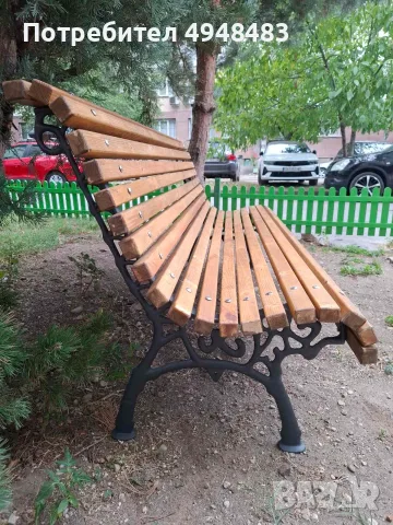 Дървена пейка с чугунени крака, снимка 4 - Други - 56060461