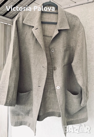 Минималистична риза- сако от груб лен в неутрален нюанс, снимка 3 - Сака - 52935123