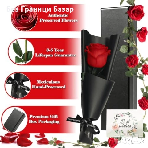 Нова Вечна истинска червена роза 3-5 години без поддръжка подарък жена, снимка 3 - Други - 53666866