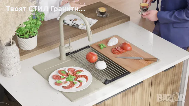 Беж кухненска мивка от гранит Копенхаген 780x500 Top 60, снимка 2 - Мивки - 48981287