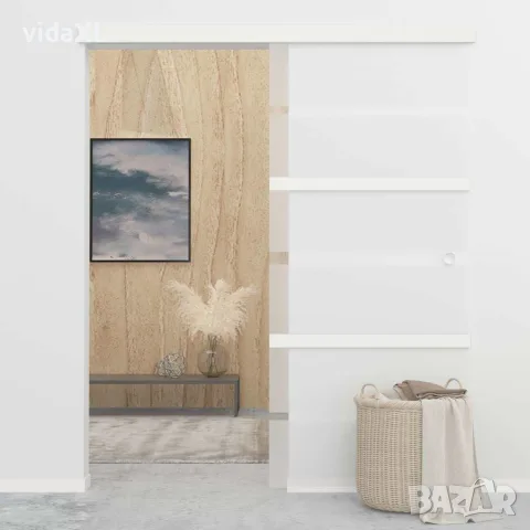 vidaXL Плъзгаща врата с меки стопери, ESG стъкло и алуминий, 90x205 см, снимка 3 - Интериорни врати - 56146504