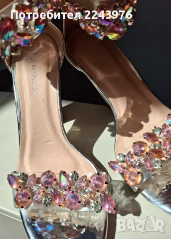 Сребристи сандали с цветни камъни, снимка 3 - Сандали - 50122505