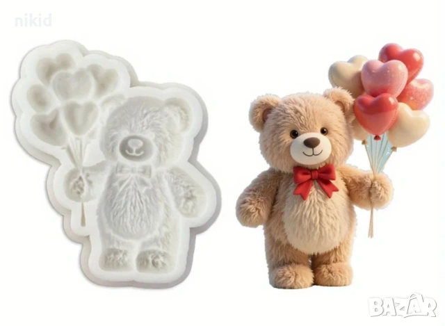 Мече с усмивка и балони силиконов молд форма фондан шоколад гипс пано декор, снимка 2 - Форми - 53651967
