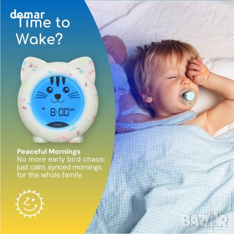 Zeepy Toddler USB акумулаторен сладък детски будилник котето Кип с нощна лампа, устойчив на падане, снимка 3 - Детски - 44495217