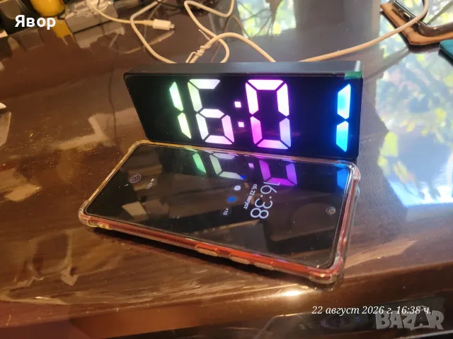 LED будилник с цветен огледален дисплей, работещ с USB , , снимка 6 - Будилници и настолни часовници - 55779902