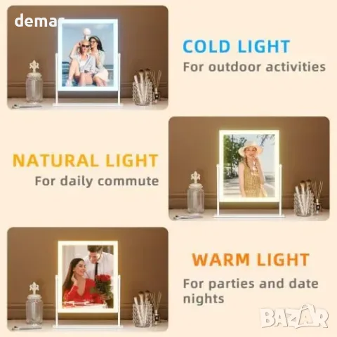 FENCHILIN LED козметично огледало Vanity Mirror с осветление, димер и 10x увеличение 25x30, снимка 2 - Огледала - 55827440