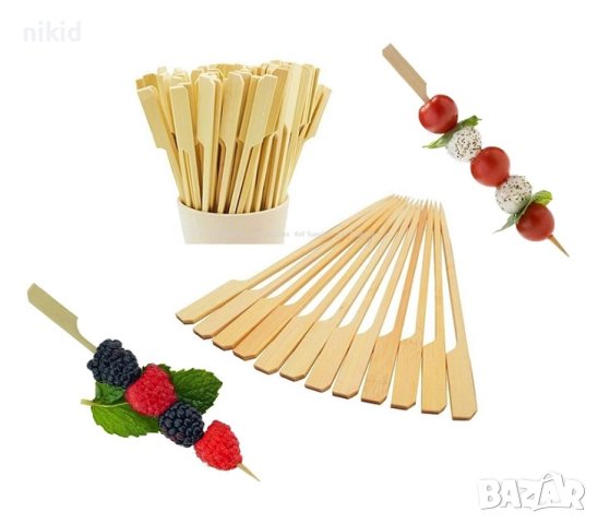 20 бр Бамбукови дървени клечки вилички за хапки шишчета скара BBQ парти кетъринг коктейл коктейли, снимка 2 - Други - 41907206