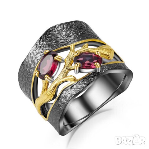 Пръстен с червен гранат, родиран