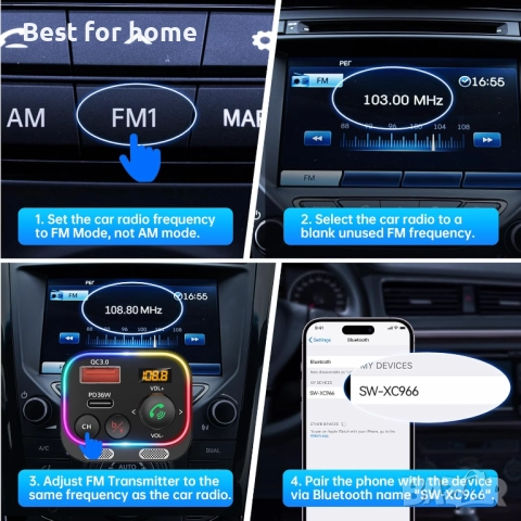 Syncwire Bluetooth 5.4 FM трансмитер Зарядно за кола, снимка 8 - Други - 52693453