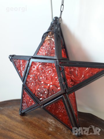 Коледен стъклен витражен фенер звезда